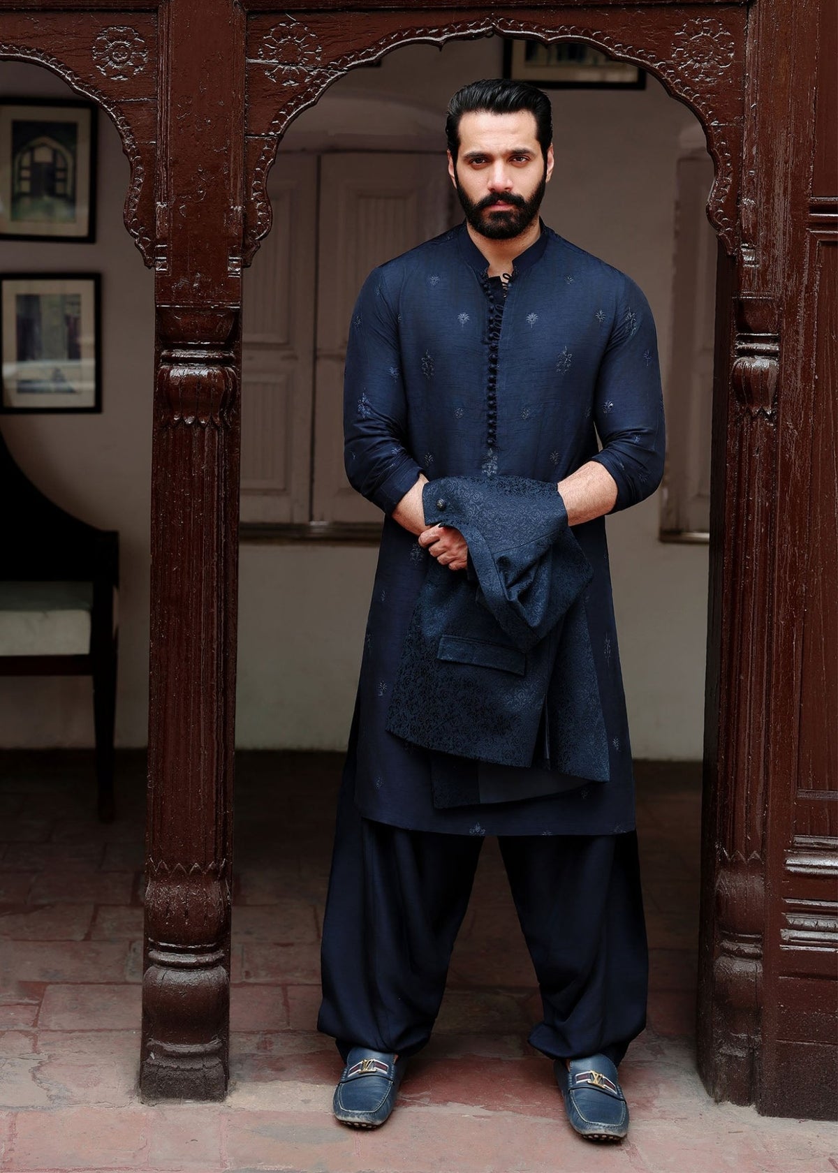 Zaviyar navy styled look - Kanwal Malik menswear