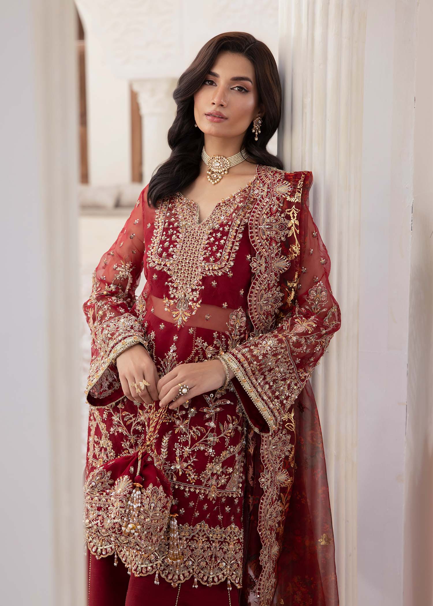Zehrah red crystal embellishment detail - Kanwal Malik