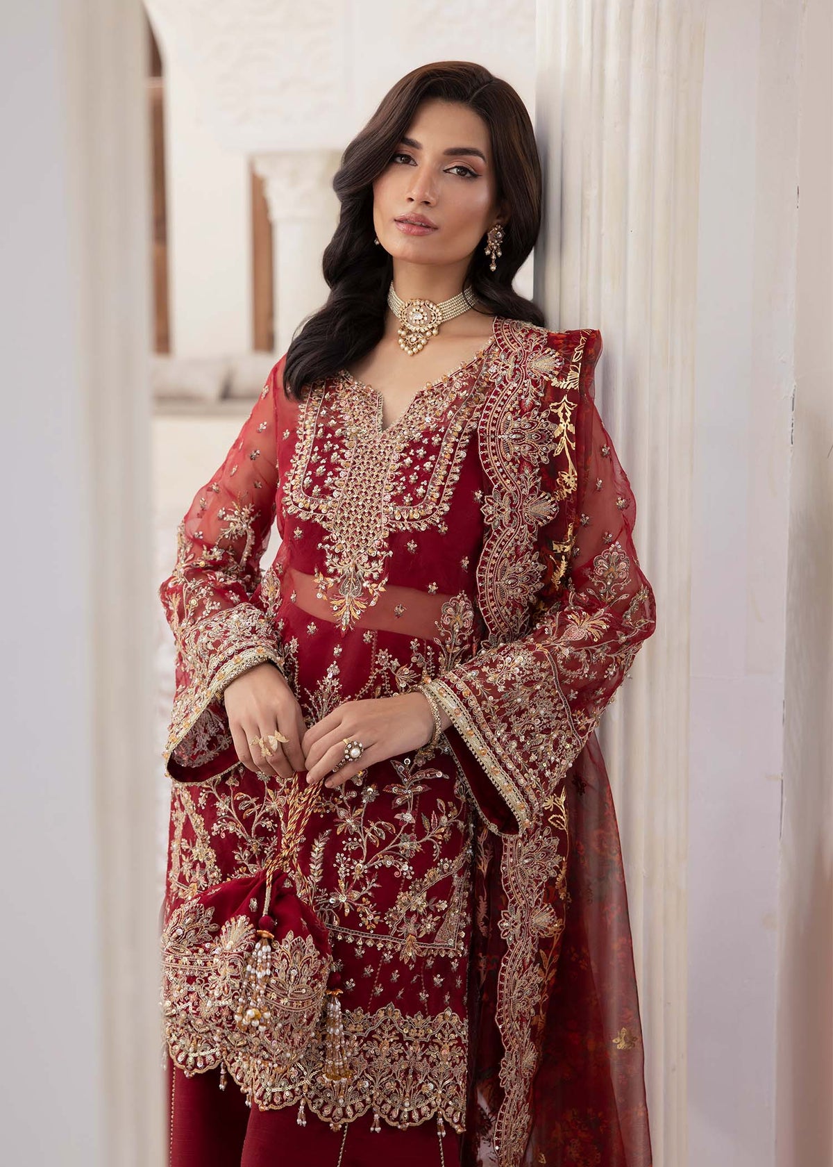 Zehrah red crystal embellishment detail - Kanwal Malik