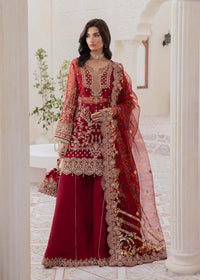 Zehrah red embroidered shirt front view - Kanwal Malik