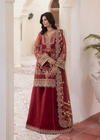 Zehrah red ensemble back view - Kanwal Malik