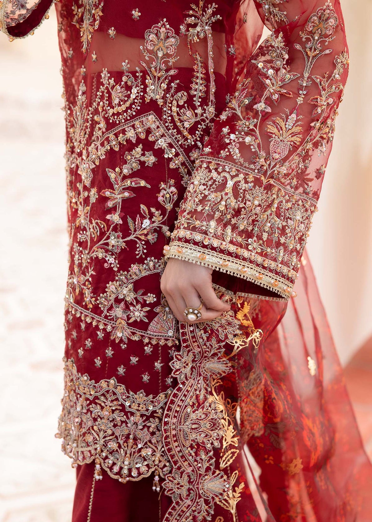 Zehrah red flared pants detail - Kanwal Malik