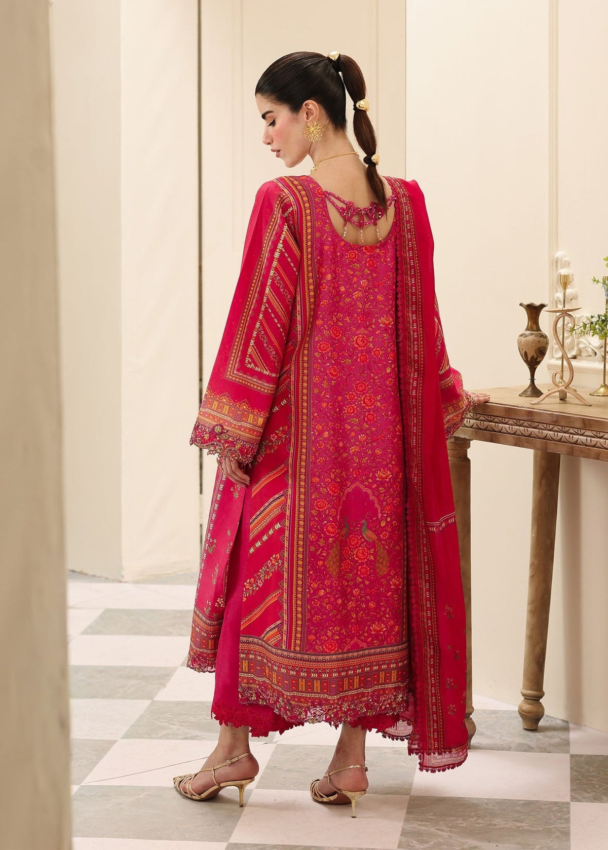 Zeya peacock raw silk pants detail - Kanwal Malik luxe silk