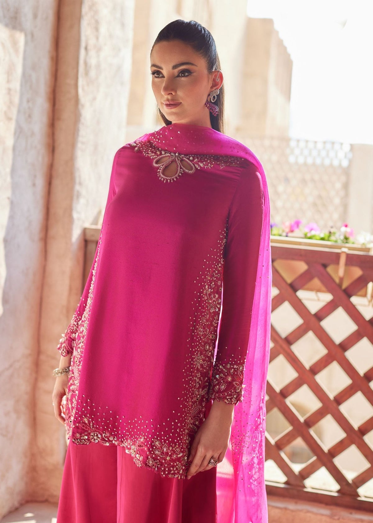 Ziva shocking pink Ada handwork embroidery detail - Kanwal Malik