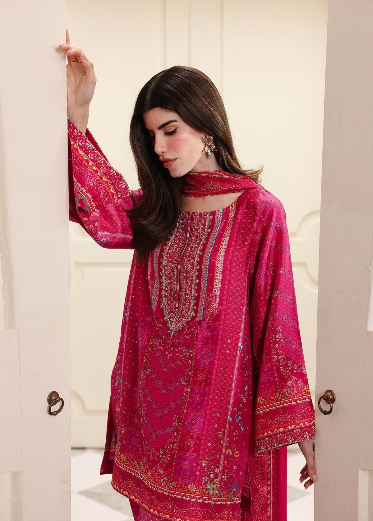 Ziven shocking pink adda work embroidery detail - Kanwal Malik