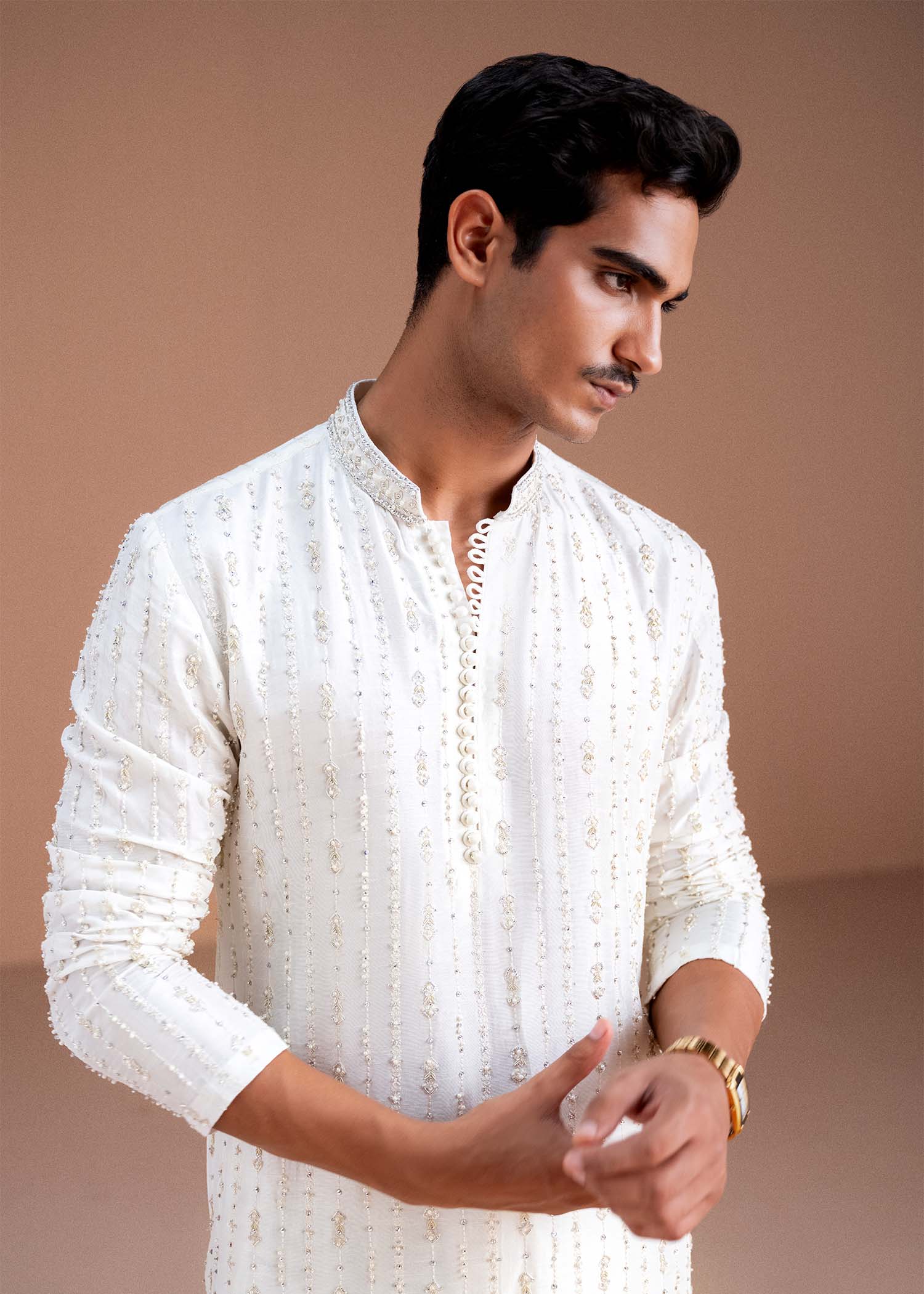 Zyaan off-white minimal detailing close-up - Kanwal Malik